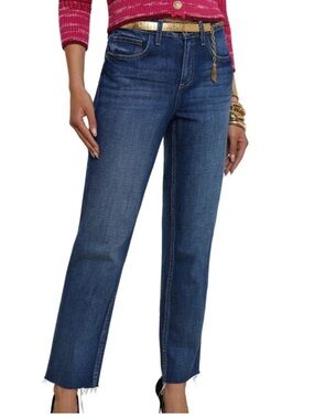 L’Agence Milana Low Rise Stovepipe Arco Blue Jeans Denim Fray NWT Size 29 $295